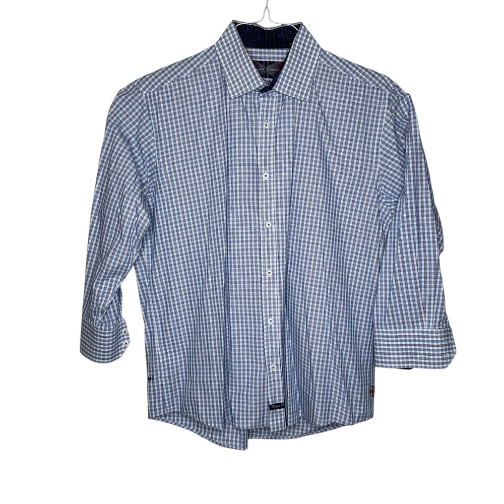 English Laundry Mens Blue Purple Plaid Shirt 17 32/33